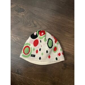 Bula Polartec Fleece Lined Beanie Hat Womens White Multicolor Geometric Knit